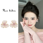 粉色渐变水晶花朵耳环2026新款 春夏高级感简约气质耳钉耳饰女 爆款