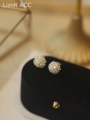 小巧精致锆石珍珠圆球耳钉女韩国百搭气质时尚 耳环高级感轻奢耳饰