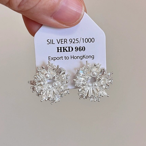 「biu boom」烟花易冷耳钉锆石仿珍珠耳环复古个性简约气质耳饰