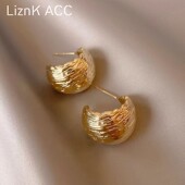 几何C形金属褶皱豆豆耳钉2024年新款 复古高级设计耳环女