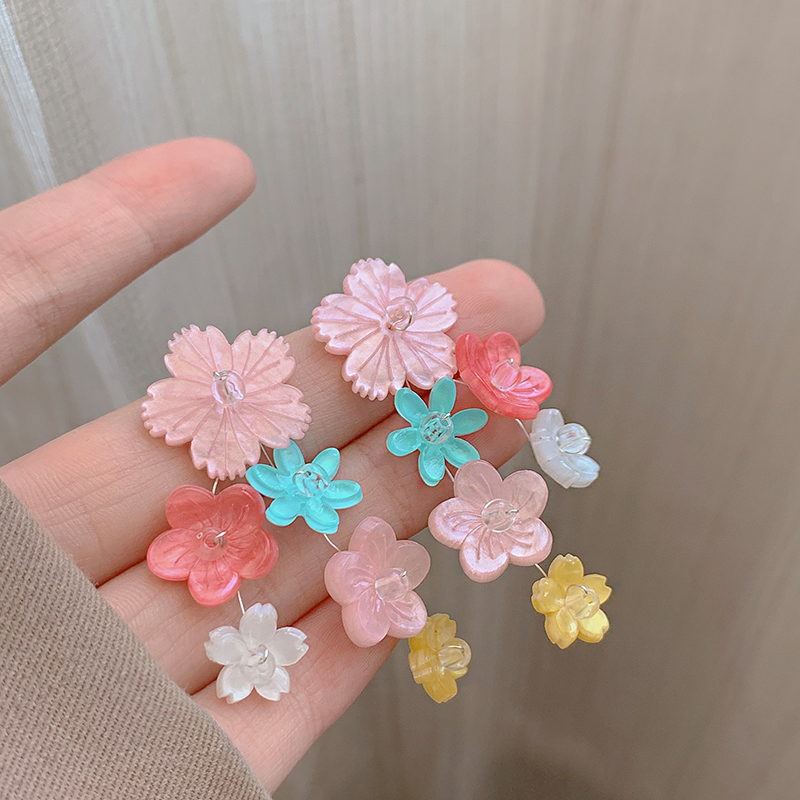 多巴胺花花贝壳耳钉女春天独特漂亮甜美撞色耳坠彩色夸张旅游耳饰