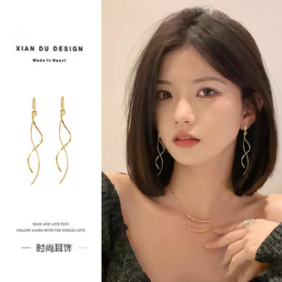 潮小眾獨特流蘇線條耳釘女簡約輕奢精致耳飾 方圓臉耳環2025年新款