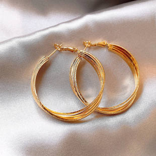 港风金色多层磨砂螺旋圈圈耳环女轻奢高级感耳圈耳饰