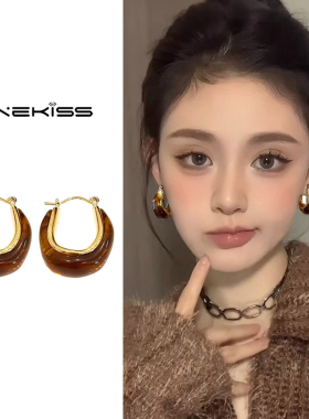 秋冬美拉德琥珀耳环女时尚高级感耳扣2026新款爆款百搭轻奢耳饰