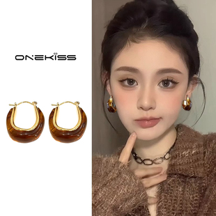 秋冬美拉德琥珀耳环女时尚高级感耳扣2025新款爆款百搭轻奢耳饰