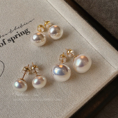 施家馒头粉光珍珠耳钉女高级感轻奢气质耳环2024新款 小众耳饰品