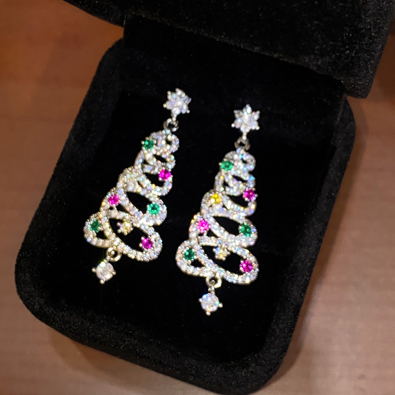 银色满钻星星圣诞树耳环女2025年新款秋冬耳钉超好看独特漂亮耳饰