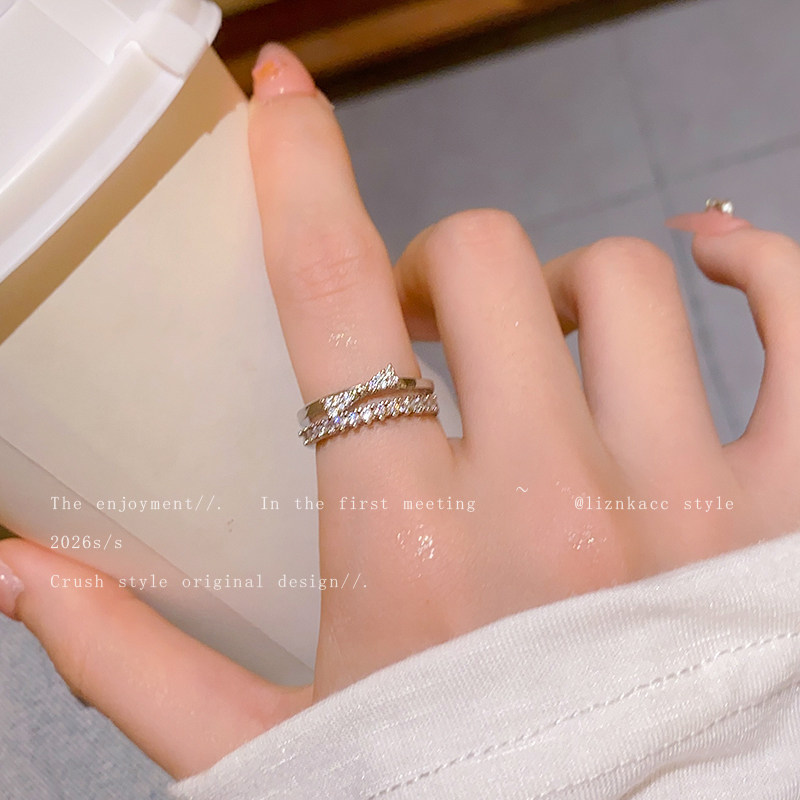 双层蝴蝶结锆石高级感戒指女时尚轻奢设计感开口食指戒冷淡风指环