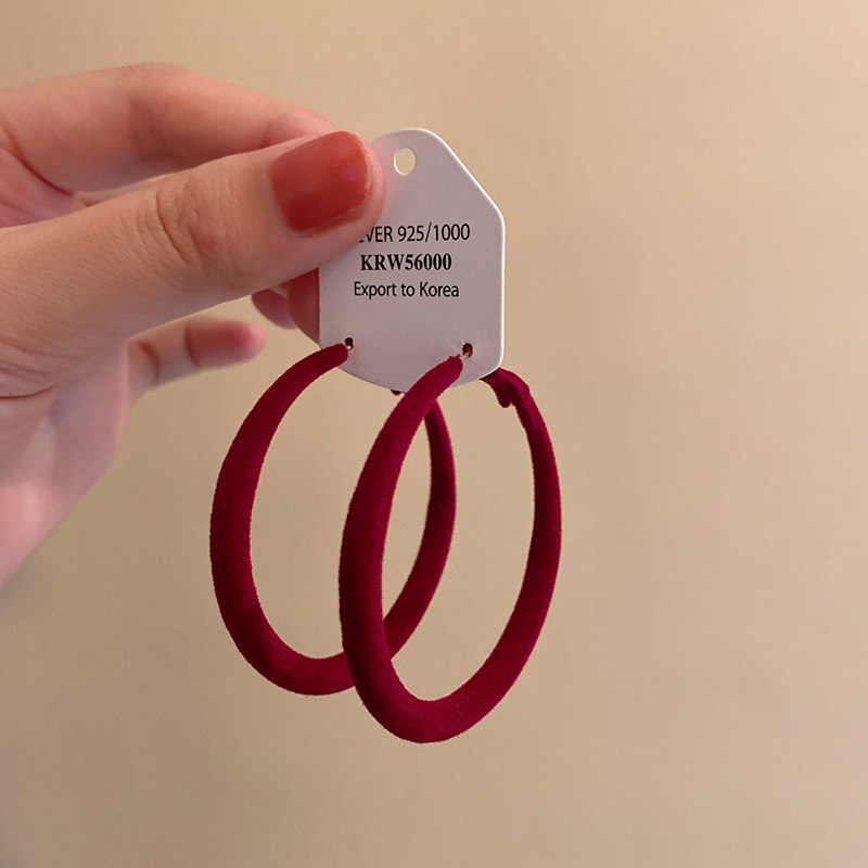 复古港风豹纹丝绒圈圈素圈耳环女2025新款爆款高级感气质耳圈耳饰