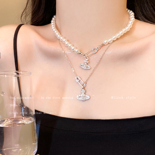 西太后土星珍珠项链叠戴女2025新款高级感毛衣链轻奢小众颈链配饰