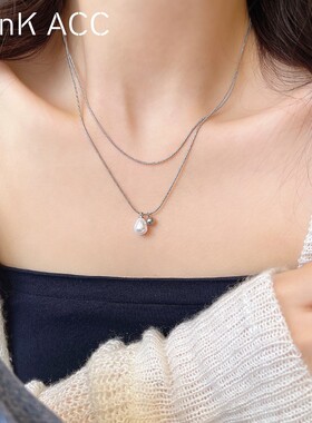 双层叠戴珍珠项链女2023新款小众轻奢高级感锁骨链气质简约颈链