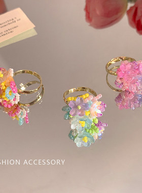多巴胺绣球花朵戒指女夏天海边度假风甜美食指戒2026新款串珠指环
