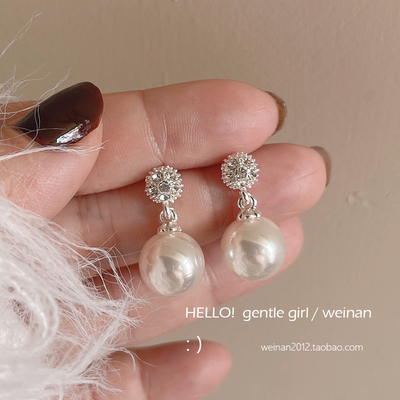 甜酷温柔仿珍珠耳钉女时尚优雅气质耳环网红日常文艺百搭耳饰潮