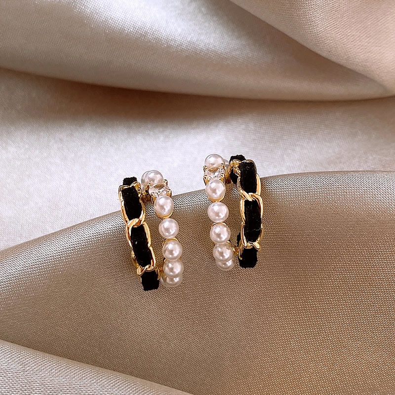 独特双层C圈耳圈丝绒珍珠耳钉女新款爆款耳饰轻奢高级感气质耳环