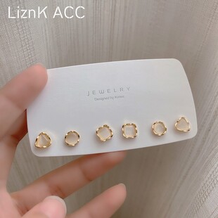 6件套装猫眼石耳钉2021年新款潮夏季款独特设计感耳环女