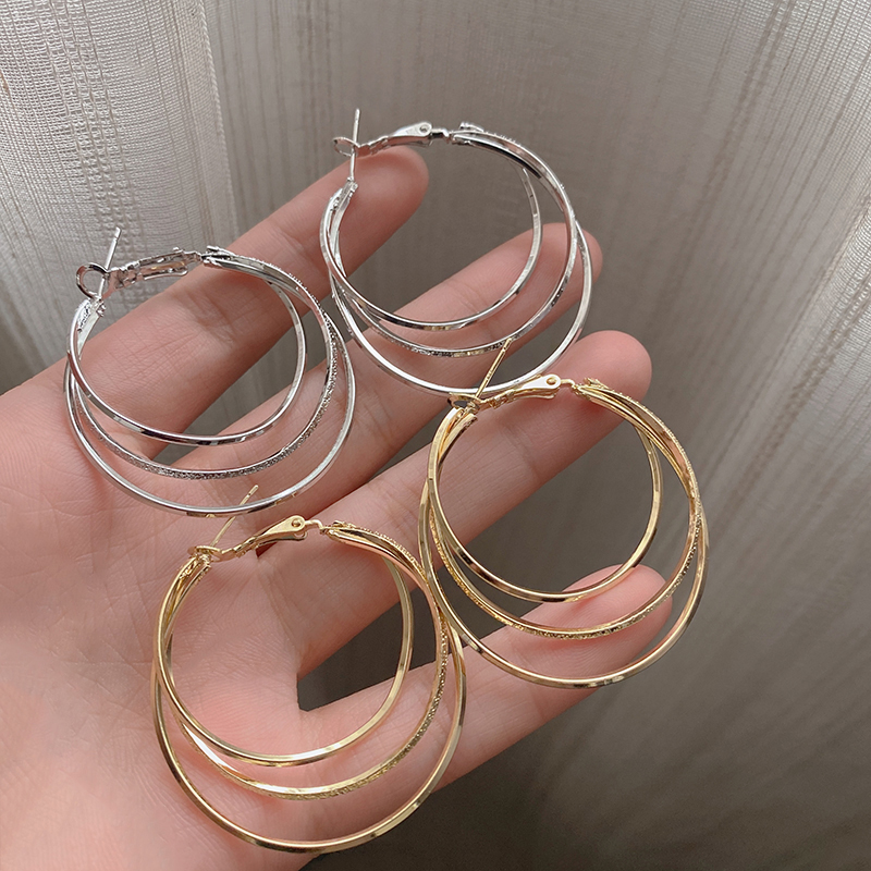 高级感小众设计三层圈圈纯银耳环2025年新款潮欧美风气质网红耳饰