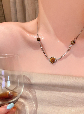 秋冬美拉德不规则肌理感链条虎眼项链女时尚小众高级感毛衣链项链