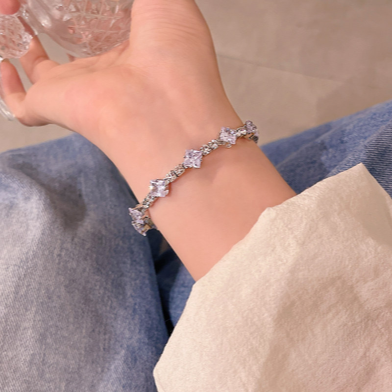 SUPER FLASH ZIRCON BRACELET WOMENS LIGHT LUXURY DELICATE NICHE HIGH-END FRENCH BRACELET CRYSTAL SHINING DIAMOND DESIGN HAND JEWELRY