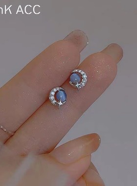 蓝色月亮星球耳钉2024新款爆款轻奢小巧小众气质耳环女耳高级感饰