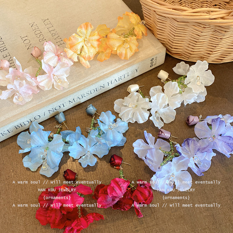 多巴胺彩色花朵耳环女适合夏天海边度假风耳坠黄色夸张耳钉耳饰品