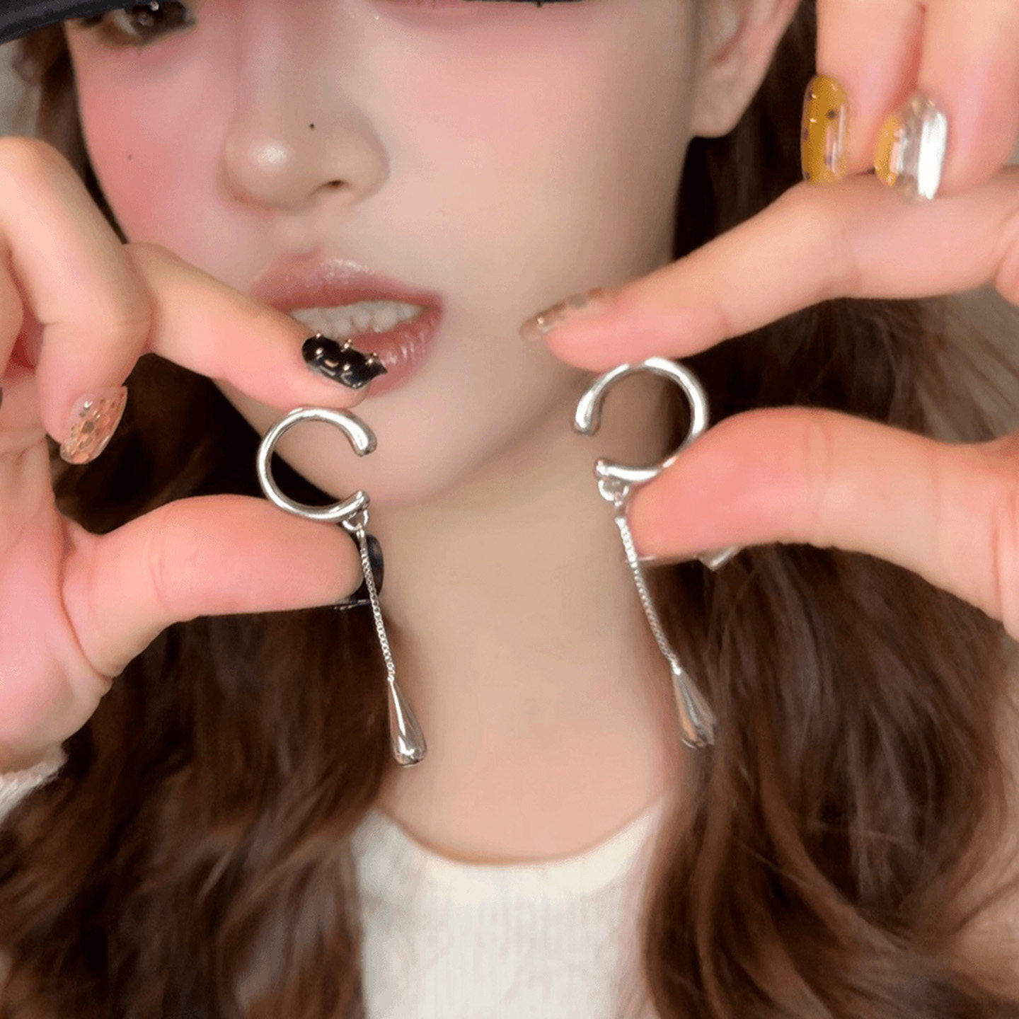 长款流苏链条水滴无耳洞耳骨夹女冷淡风百搭简约耳夹小众耳环耳饰