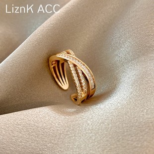 交叉锆石戒指女小众设计ins潮冷淡风高级感开口不掉色轻奢食指