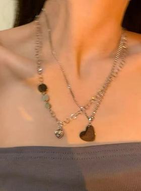 韩版ins潮钛钢爱心珍珠项链女冷淡风百搭锁骨链小众设计闺蜜颈链