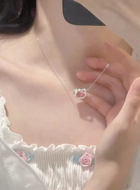 闪钻hellokitty凯蒂猫项链可爱感KT猫珍珠吊坠锁骨链闺蜜学生礼物