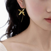 水墨国画风兰花草耳环耳钩款 新中式 国风文艺小众设计拉丝金属耳饰