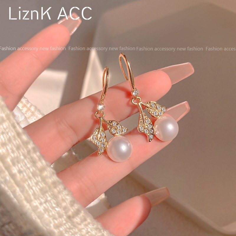 树叶超闪巴洛克珍珠耳环轻奢精致辣妹耳钉女2023年新款潮气质耳饰