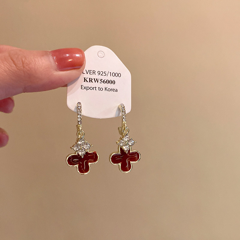 红色四叶草流苏耳环女2026巨好看耳钉复古港风耳饰高级感轻奢饰品,饰品/流行首饰/时尚饰品新,耳钉,淘宝优惠券,粉丝福利购,淘宝优惠卷