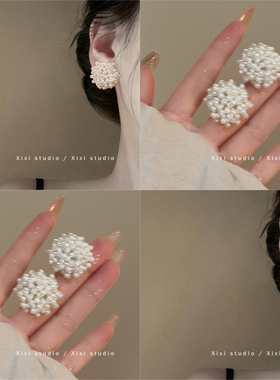 沉溺花园_精致珠珠编制花朵耳钉2024新款爆款耳环法式高级感耳饰