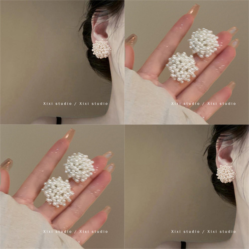 沉溺花园_精致珠珠编制花朵耳钉2024新款爆款耳环法式高级感耳饰