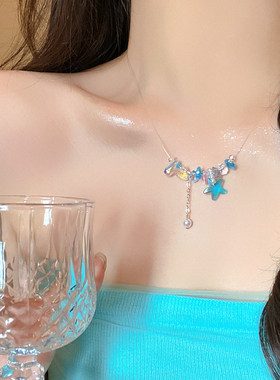 度假风串珠蓝色贝壳海星项链女款甜酷辣妹风锁骨链choker小众颈链