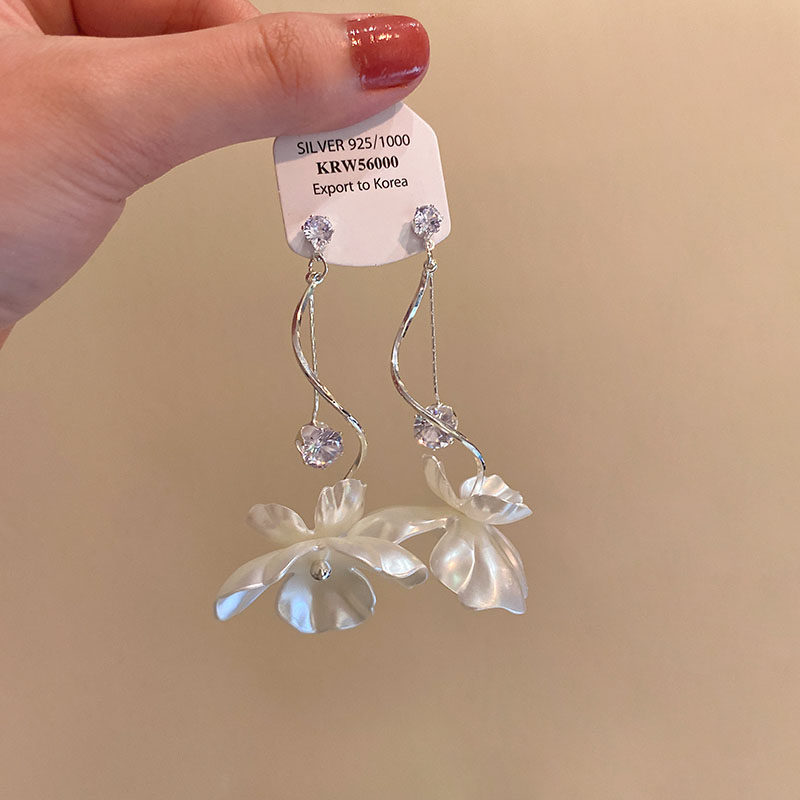 法式长款锆石花朵银针耳环女2025新款海边度假风网红耳环夸张耳饰