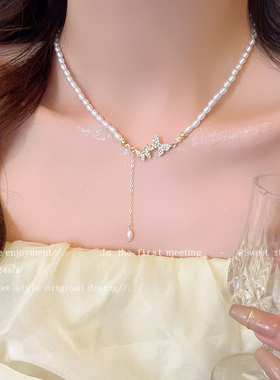 巴洛克珍珠项链女蝴蝶锁骨链小众轻奢配饰毛衣饰品颈链2023年新款