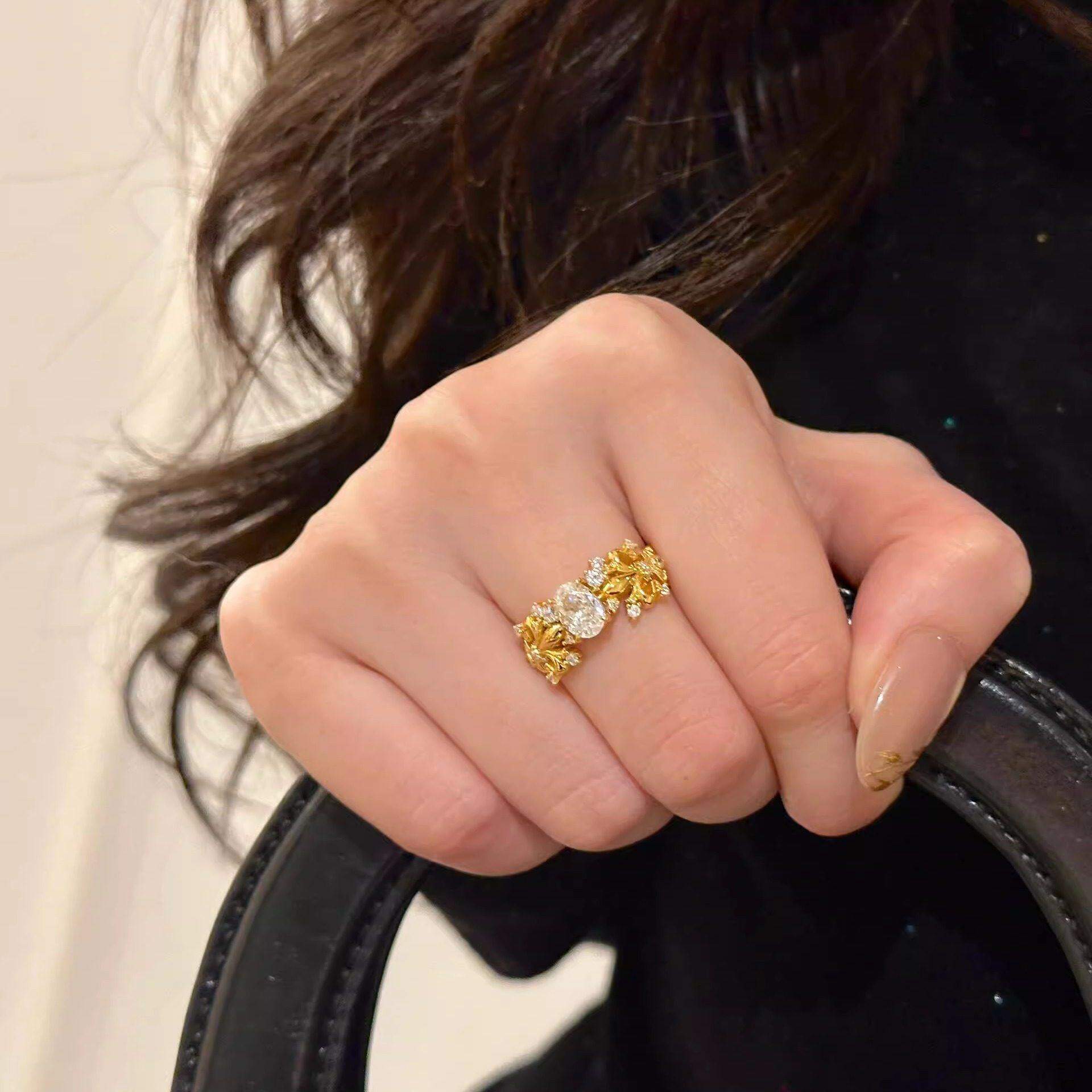 复古金色锆石戒指女轻奢高级感精致食指戒个性百搭老钱风指环尾戒