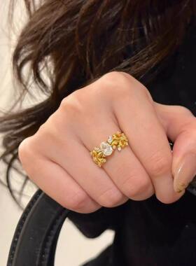 复古金色锆石戒指女轻奢高级感精致食指戒个性百搭老钱风指环尾戒