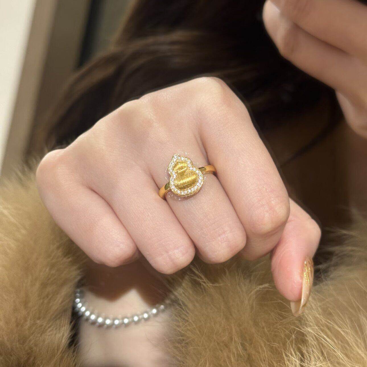 小红书爆款拉丝葫芦戒指新中式2026新款古法轻奢精致高级金色指环