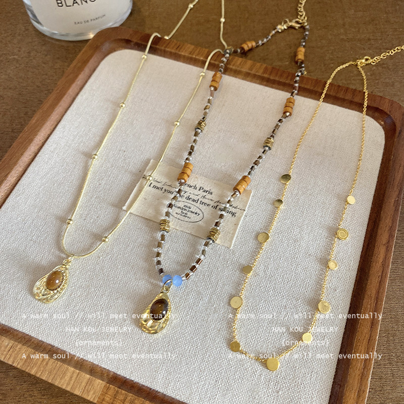 虎眼石太阳花吊坠秋冬项链女复古美式锁骨链轻奢小众高级感脖颈链