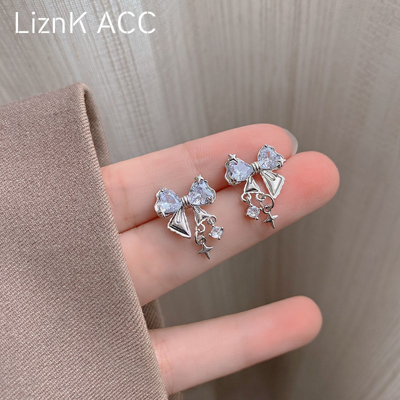 璀璨蝴蝶结锆石耳环超闪气质夏季网红耳钉女2024年新款爆款耳饰品