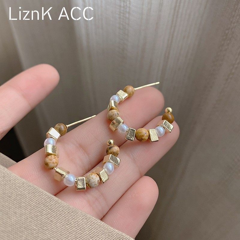 美拉德天然石耳钉女轻奢高级感复古气质耳环独特设计冬季耳饰