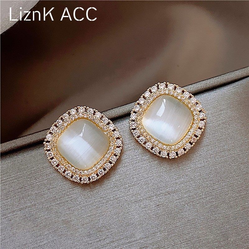 轻奢爆款方形猫眼石耳钉高级感网红简约气质耳饰2024新款时尚耳环