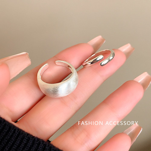 哑光银色拉丝戒指女冷淡风轻奢高级感食指戒小众设计夸张个性指环