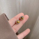 小巧精致虎眼石圆形耳钉女秋冬美拉德复古耳环2024新款 高级感耳饰