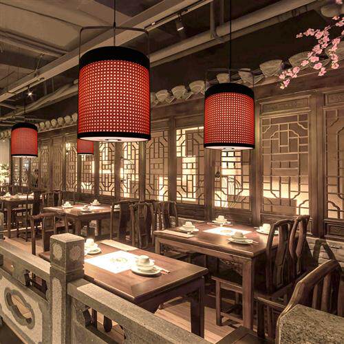 新中式吊灯中国风火锅店灯饰仿古饭店烧烤店专用藤编灯具带射灯