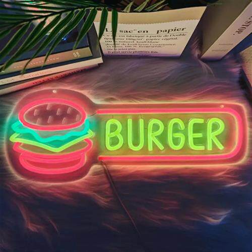 跨境ed汉堡霓虹灯hamburger背景装饰氛围灯牌v亚克力广告造型灯