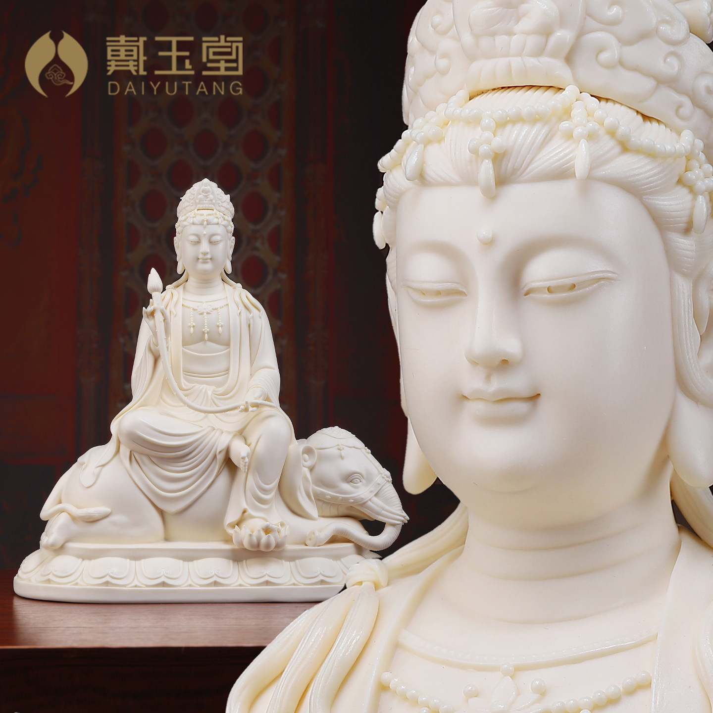 戴玉堂高档陶瓷文殊菩萨普贤菩萨像家用供奉书房艺术收藏佛像摆件