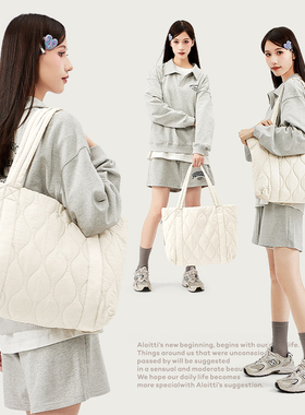 包包女2024新款日系托特包大学生单肩包女大容量羽绒包电脑手提包