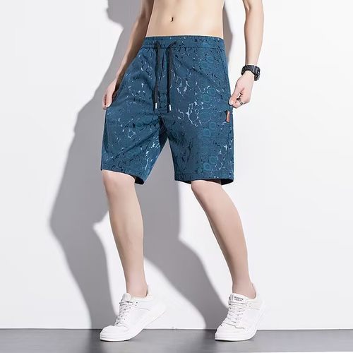 透气直筒男士潮流薄款休闲大码夏季宽松冰丝短裤五分裤子弹力提花